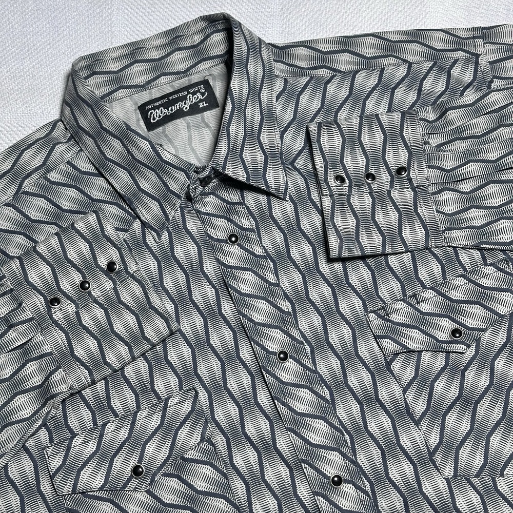 Wrangler Geometric Print Western Pearl Snap Button Flap Pocket Shirt Men's XL